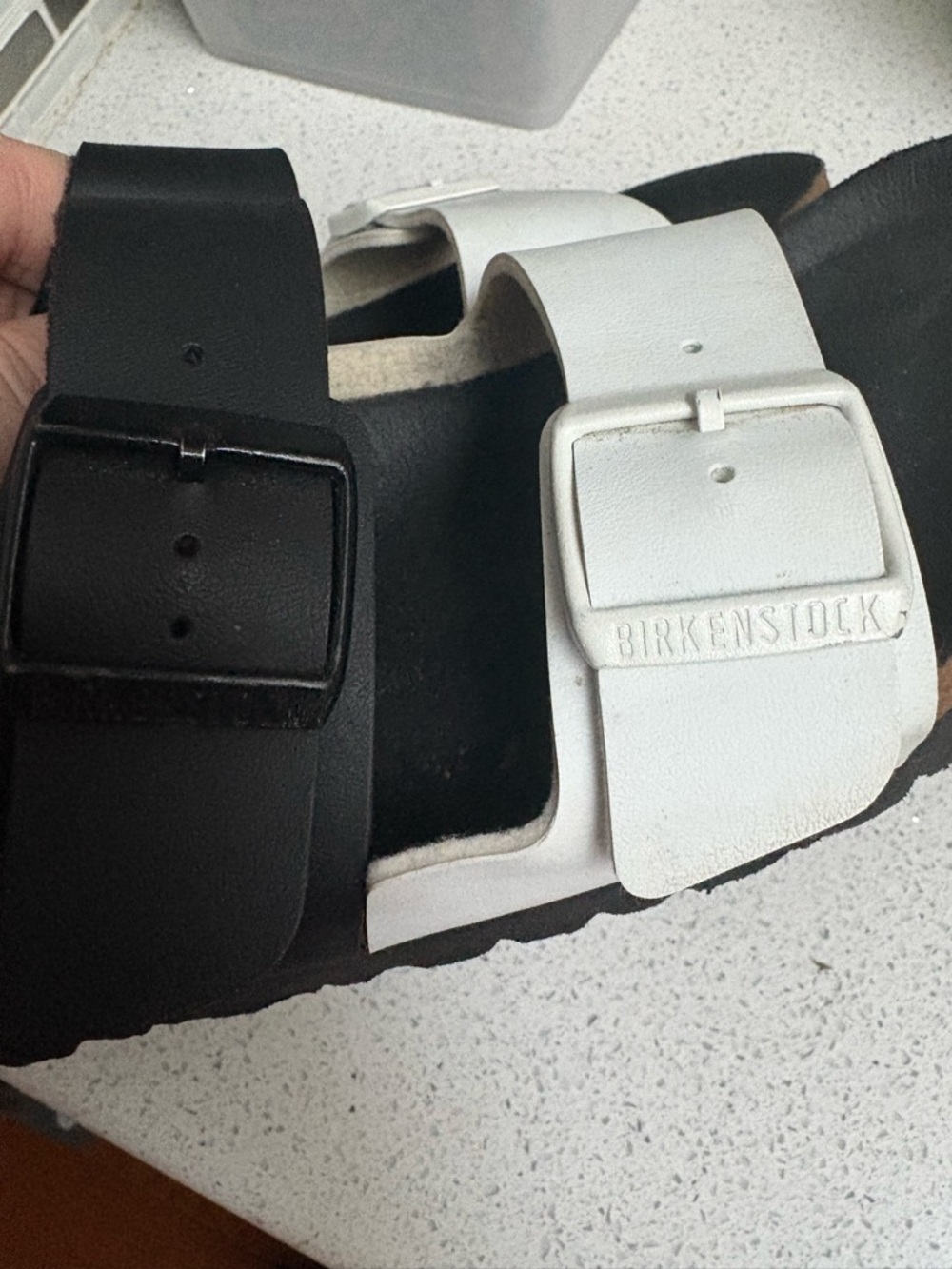 Birkenstock Two-Tone Black and White Arizona Sandals - Picture 3 of 9
